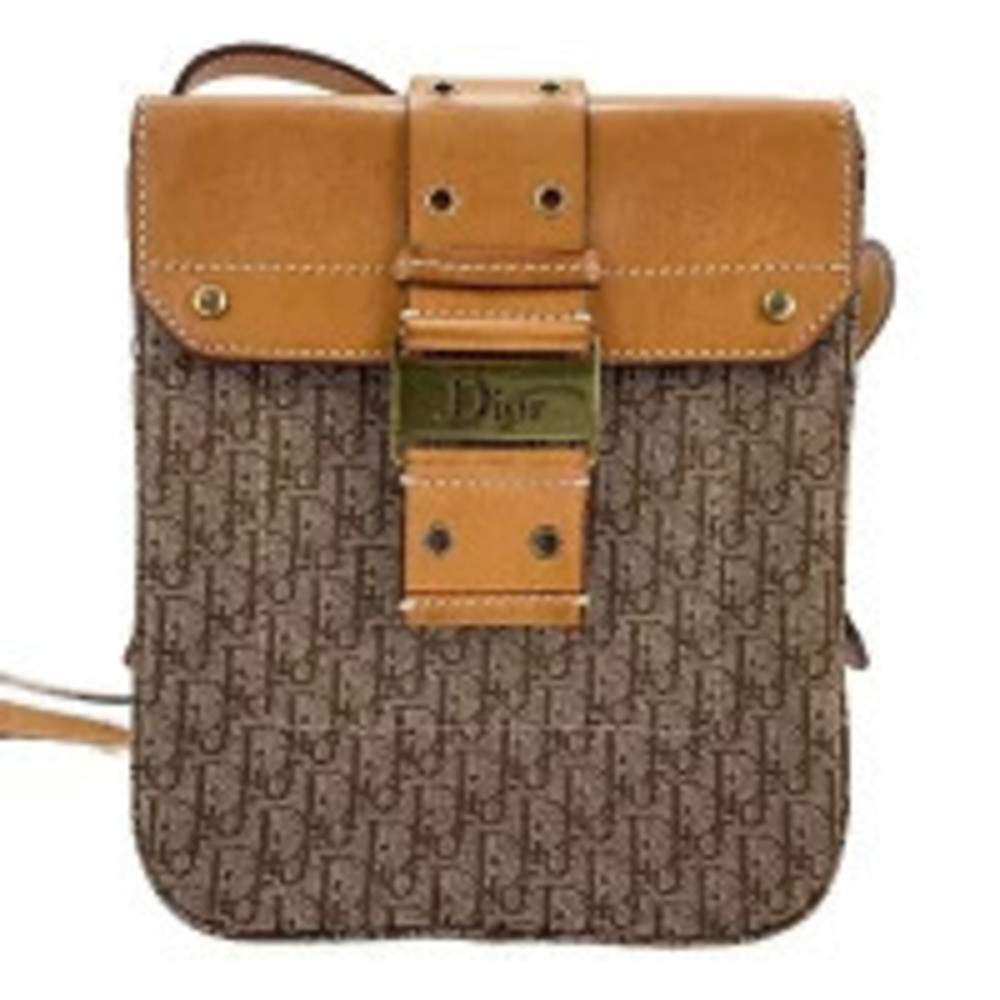 Christian Dior Canvas Trotter Shoulder Bag Beige Cream